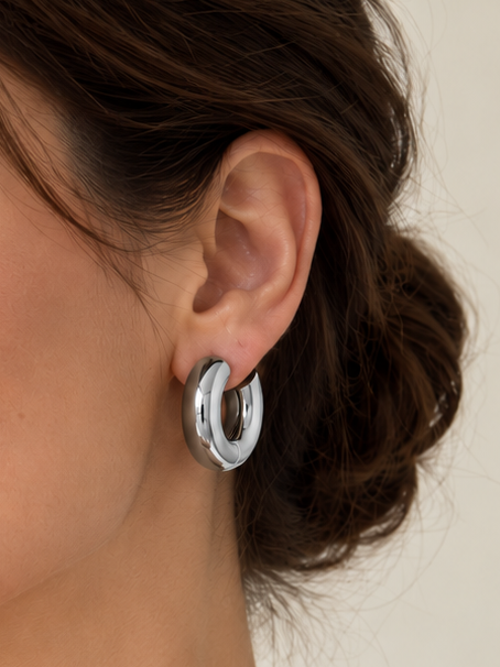 Boucles d'oreilles créoles épaisses en acier inoxydable – Dorées ou argentées – 2,2 cm