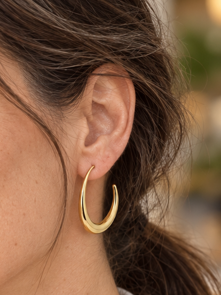 Boucles d’oreilles Créoles ovales ouvertes en acier inoxydable doré – 3 cm