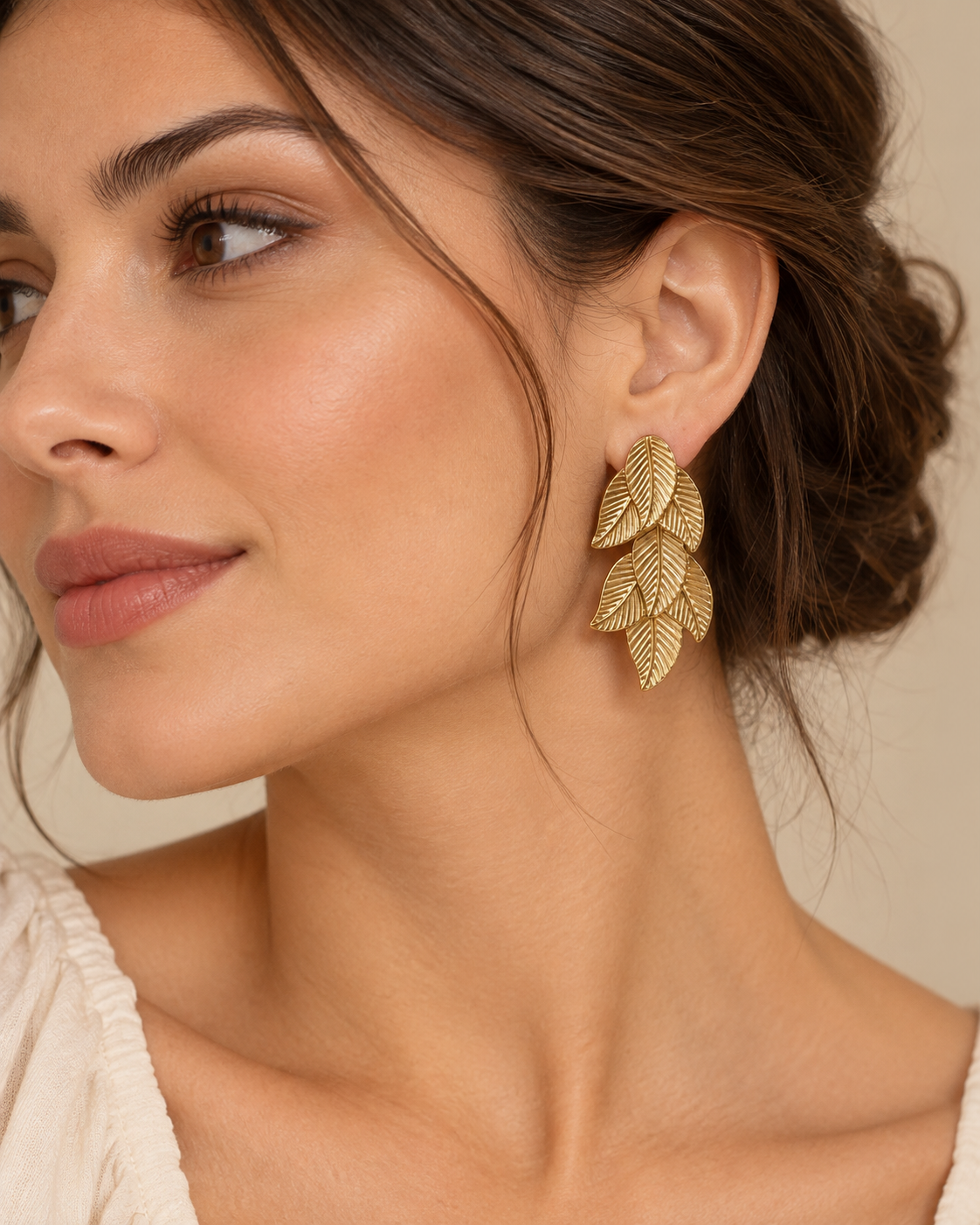 Boucles d’oreilles feuilles dorées en acier inoxydable – 4 cm