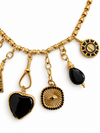 Collier breloques cœur noir et médaillons en acier inoxydable doré