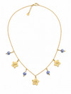 Collier charms fleurs et perles bleues en acier inoxydable doré – esprit méditerranéen chic