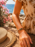 Bracelet cordon vert & noir – Médaillon doré cœur rayonnant