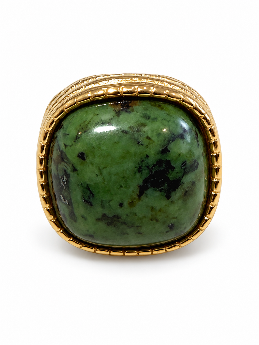 Bague avec pierre en acier inoxydable doré – 5 variantes, motif 2 cm