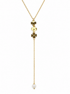 Collier Y trèfles et perle en acier inoxydable – Bijou fin et raffiné