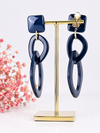 Boucles d'oreilles Clips pendantes 2 Ovales en Résine bleu, noir ou marron.