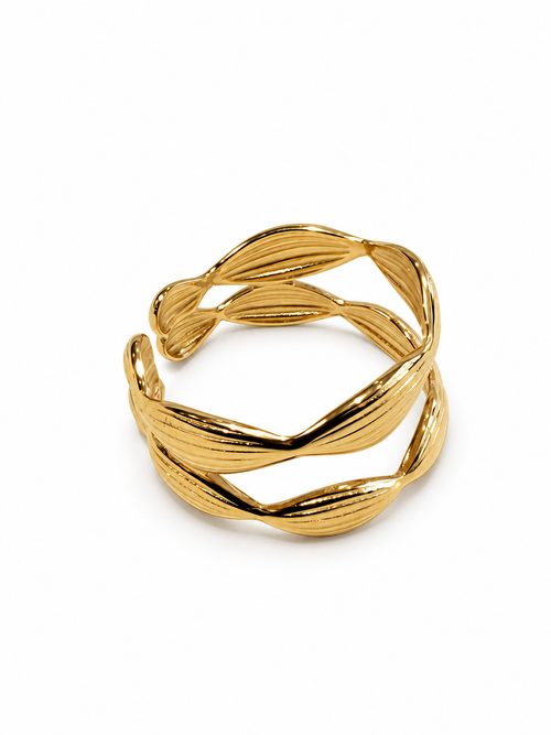 Bague dorée ajourée en acier inoxydable – Réglable, largeur 1 cm