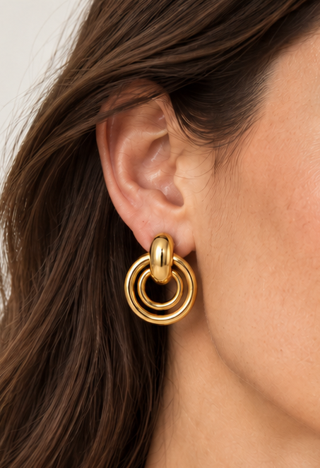 Boucles d’oreilles cercles concentriques en acier inoxydable doré – 2,5 cm