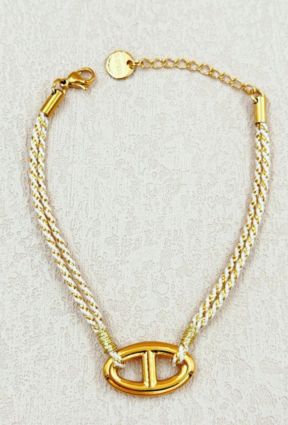 Bracelet chaîne d’ancre en acier inoxydable doré et corde blanche