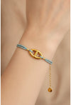 Bracelet chaîne d’ancre en acier inoxydable doré et corde bleu