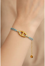 Bracelet chaîne d’ancre en acier inoxydable doré et corde bleu