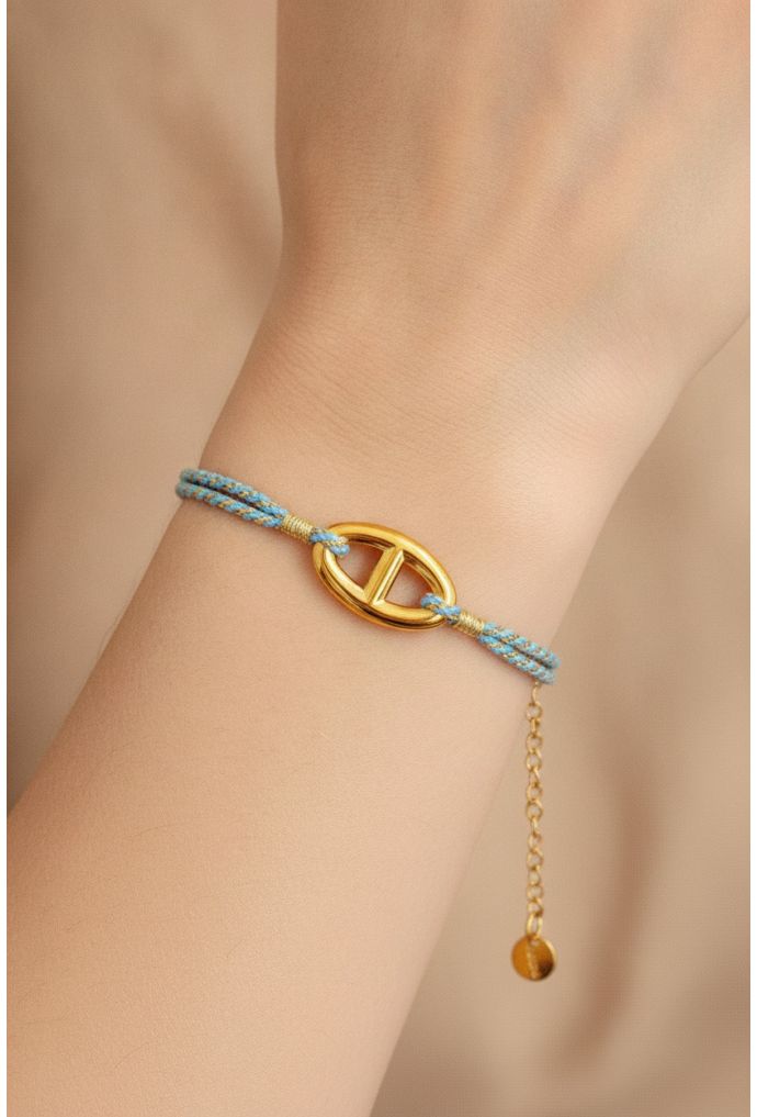 Bracelet chaîne d’ancre en acier inoxydable doré et corde bleu