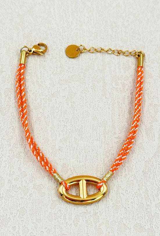 Bracelet chaîne d’ancre en acier inoxydable doré et corde orange