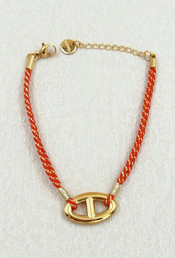 Bracelet chaîne d’ancre en acier inoxydable doré et corde rouge