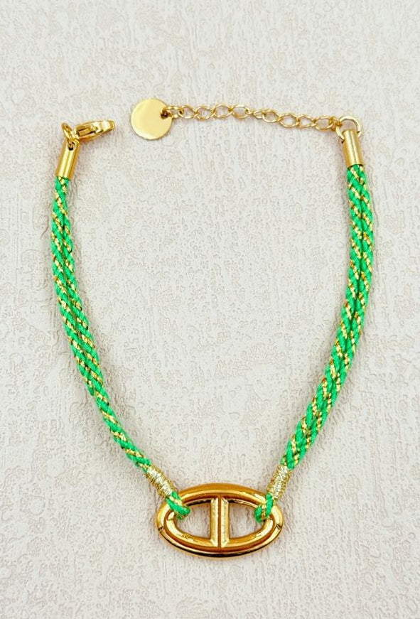 Bracelet chaîne d’ancre en acier inoxydable doré et corde verte