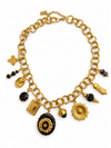 Collier à breloques noir et doré en acier inoxydable