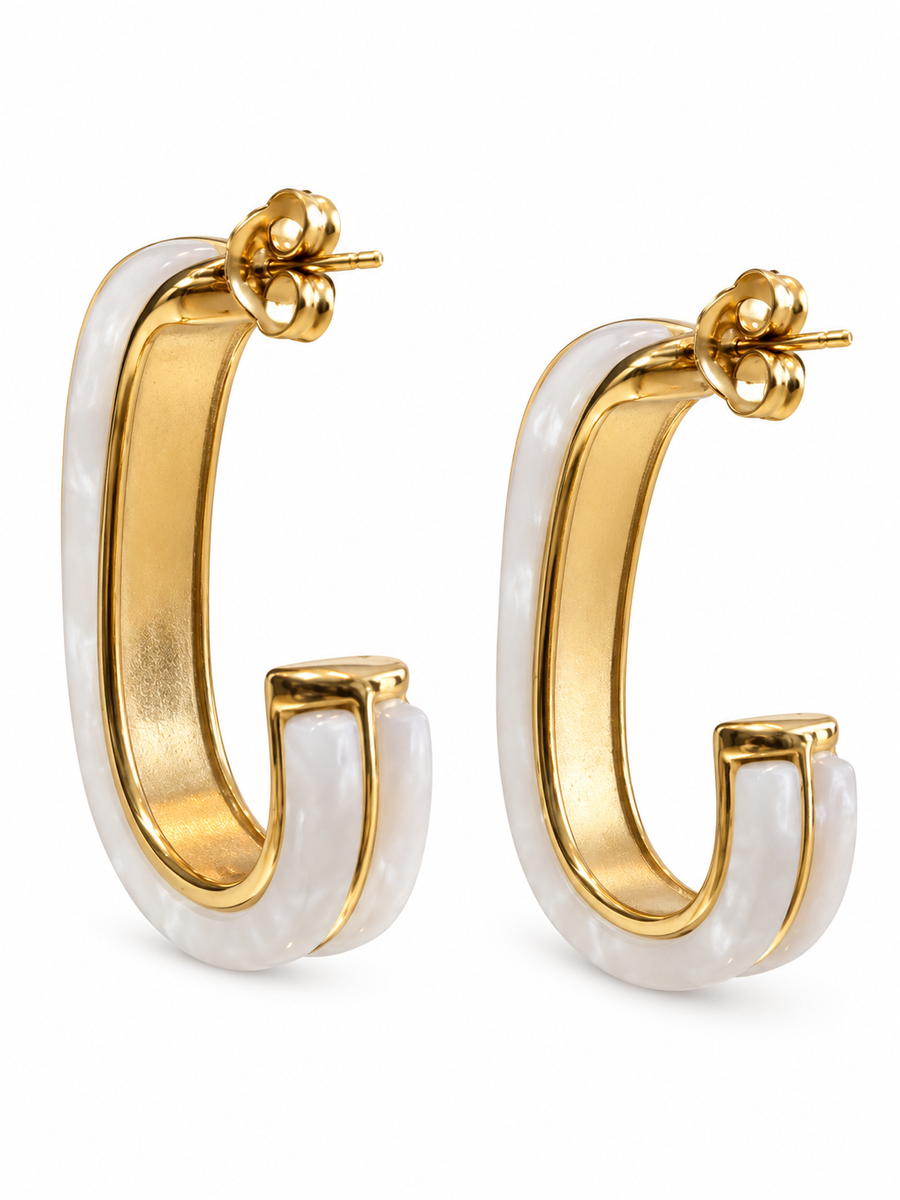 Boucles d’oreilles créoles ovales en acier inoxydable doré – 4 coloris, 3,5 cm