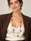 Collier Sautoir trois rangs à perles colorées – vert, bordeaux ou ambré