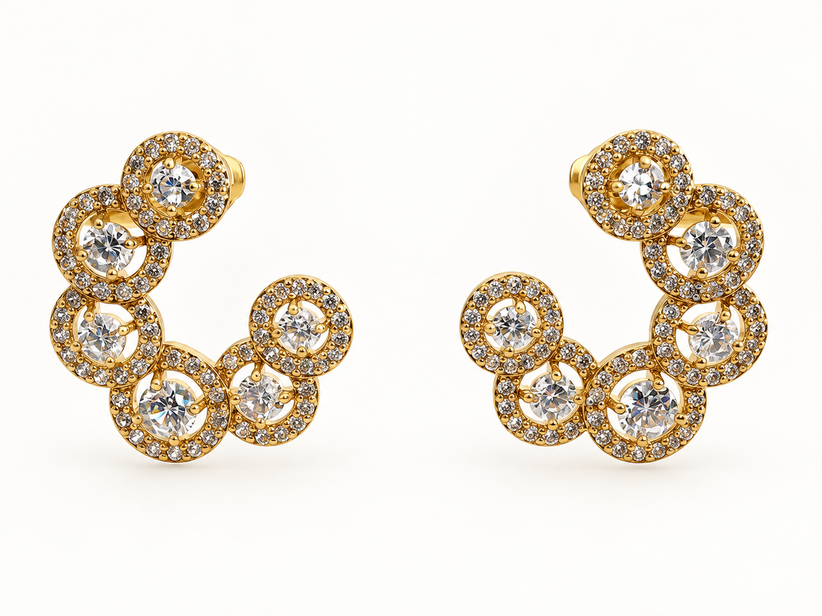 Boucles d’oreilles Créoles ouvertes dorées à motifs ronds oxyde de zirconium en acier inoxydable – 2 cm