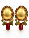 Boucles d’oreilles bohèmes dorées à perles rouges et vertes – Acier inoxydable, 7 cm