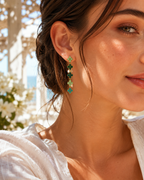 Boucles d’oreilles pendantes Chance vertes en acier inoxydable doré