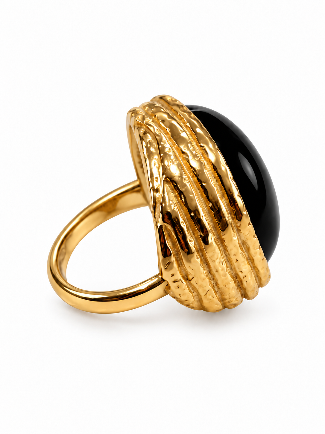 Bague avec pierre en acier inoxydable doré – 5 variantes, motif 2 cm