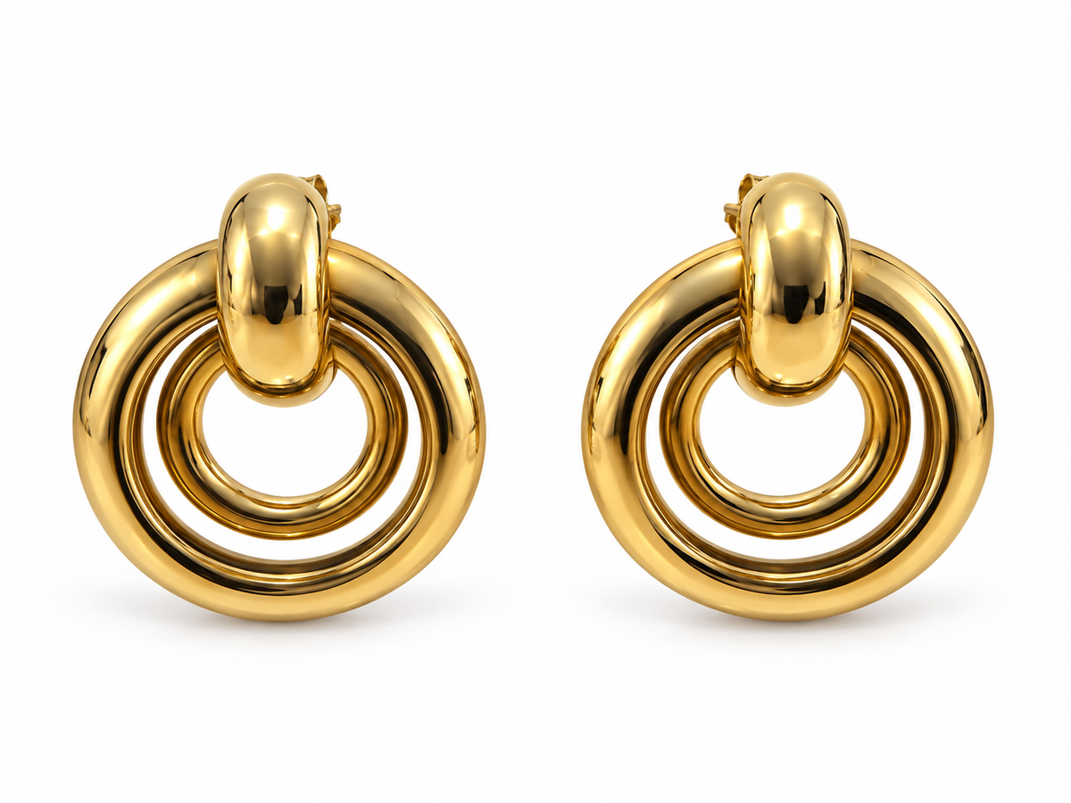 Boucles d’oreilles cercles concentriques en acier inoxydable doré – 2,5 cm