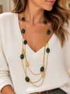 Collier Sautoir trois rangs à perles colorées – vert, bordeaux ou ambré