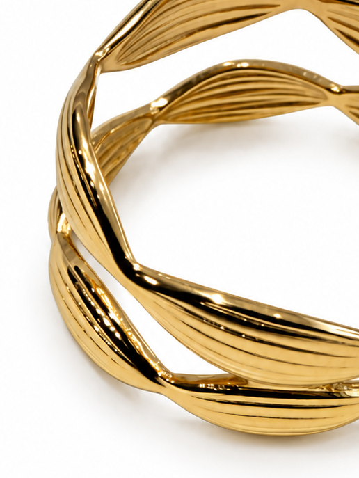 Bague dorée ajourée en acier inoxydable – Réglable, largeur 1 cm