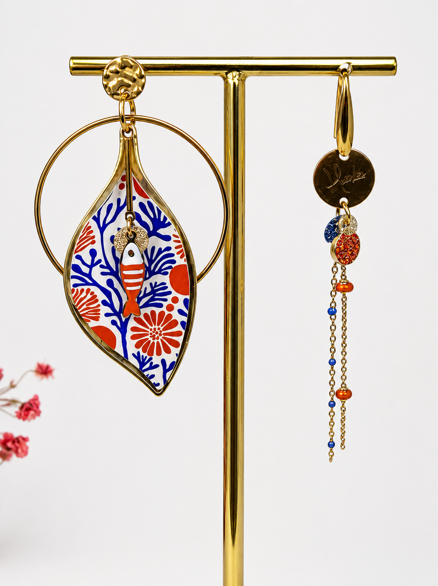 Boucles d’oreilles dépareillées esprit bord de mer en acier inoxydable – Élégance artistique et estivale