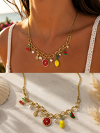 Collier Fruits Colorés en Acier Inoxydable Doré | Bijou Tendance Été