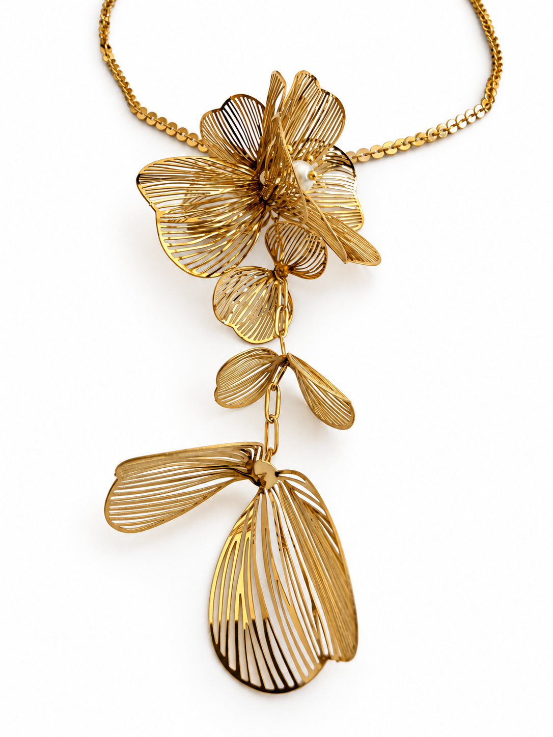 Verstellbare Halskette mit goldenem und rotem Herz – Barock & Sakralstil, braune Perlen.