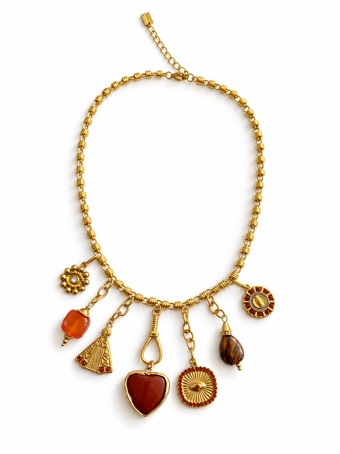 Collier breloques cœur terracotta en acier inoxydable doré