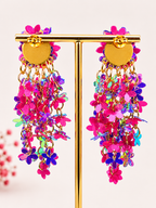 Boucles d’oreilles pendantes fleurs multicolores – Longueur 8 cm