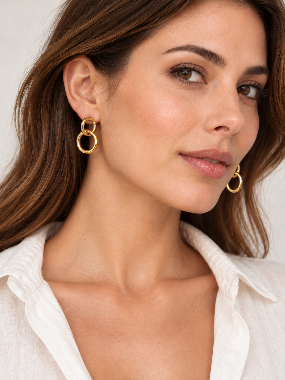 Boucles d’oreilles doubles anneaux en acier inoxydable doré – 3 cm