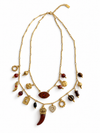 Verstellbare Halskette mit goldenem und rotem Herz – Barock & Sakralstil, braune Perlen.