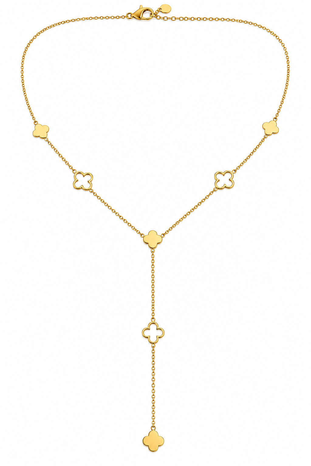Collier Y trèfle doré en acier inoxydable – style chic et intemporel