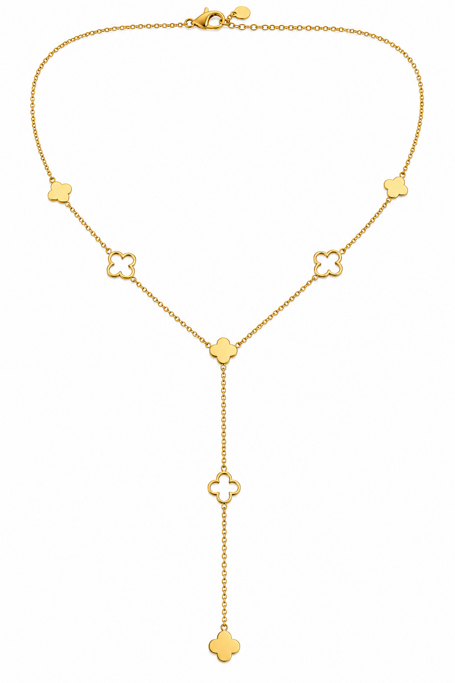 Collier Y trèfle doré en acier inoxydable – style chic et intemporel