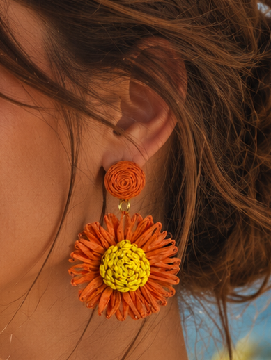 Boucles d’oreilles fleur orange et jaune diamètre 4cm – L’énergie solaire de l’été 🧡☀️