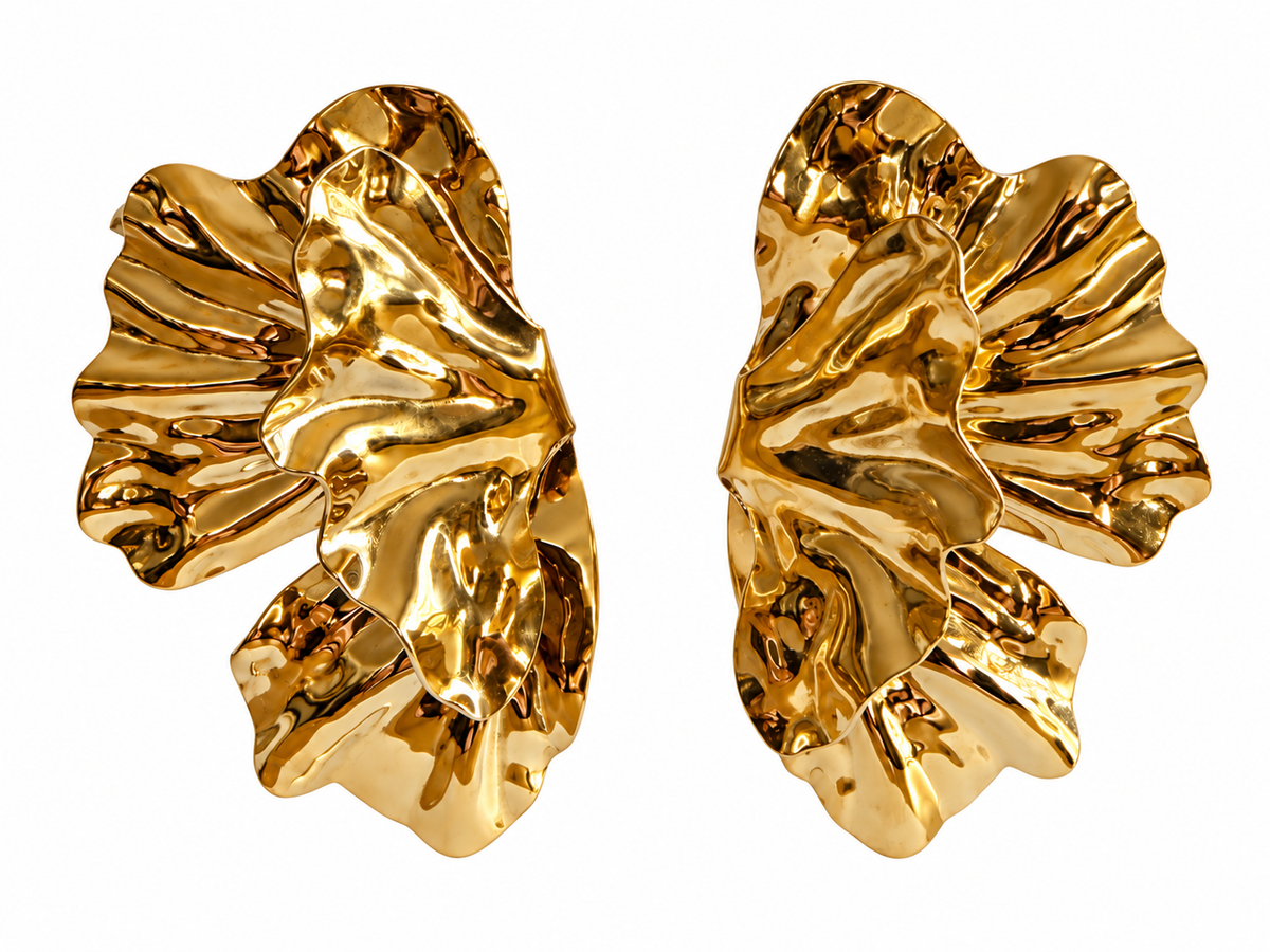 Boucles d’oreilles dorées effet pétales en acier inoxydable – 6 cm