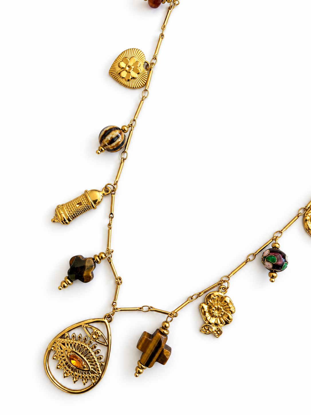 Collier Sautoir doré à breloques et pendentif œil en acier inoxydable