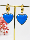 Boucles d’oreilles cœur bleu en acier inoxydable doré