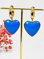 Boucles d’oreilles cœur bleu en acier inoxydable doré