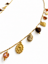 Collier Sautoir camée doré à breloques et perles fleuries en acier inoxydable