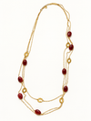 Collier Sautoir trois rangs à perles colorées – vert, bordeaux ou ambré