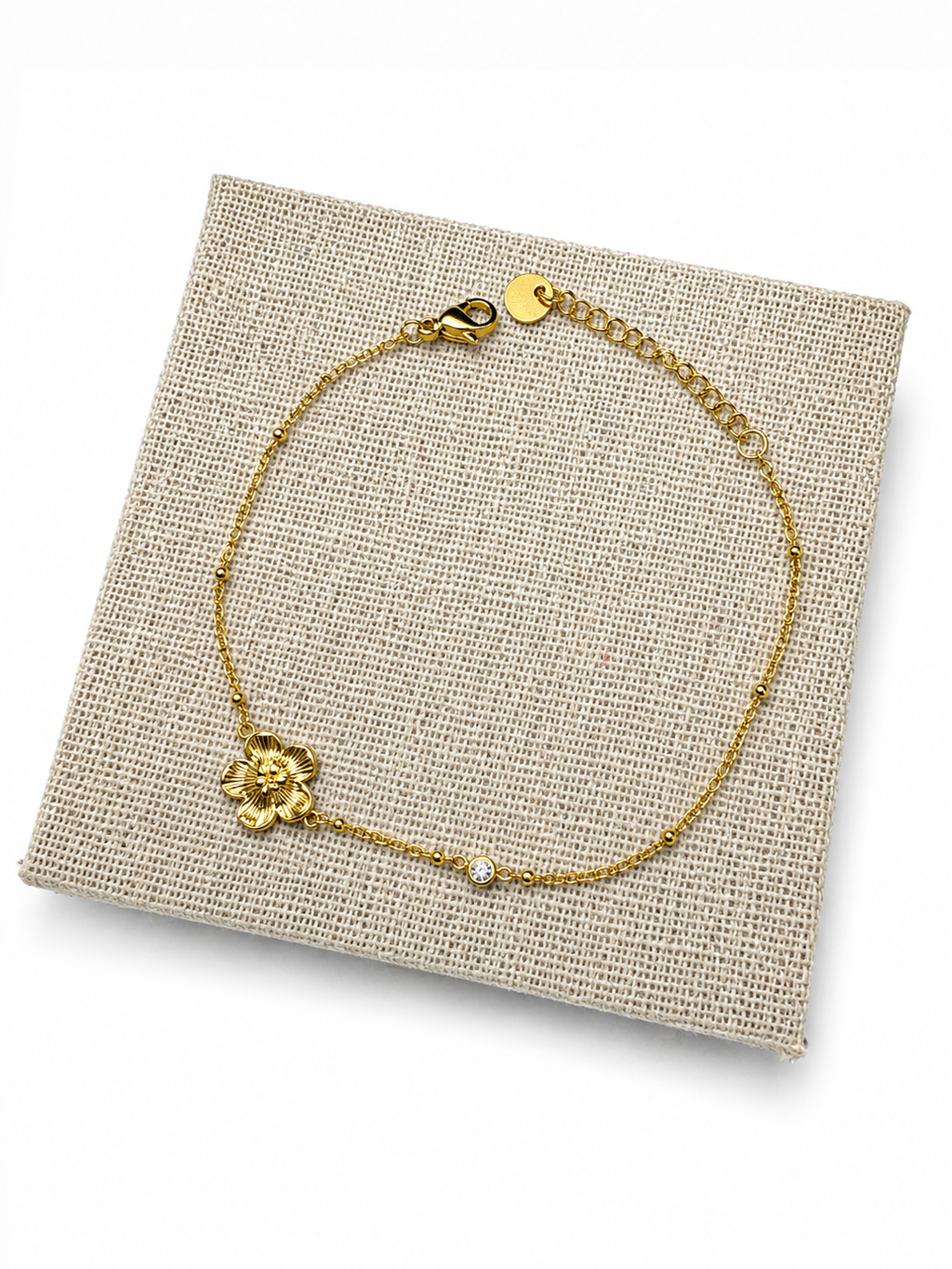 Bracelet fin fleur en acier inoxydable doré – bijou femme délicat et tendance