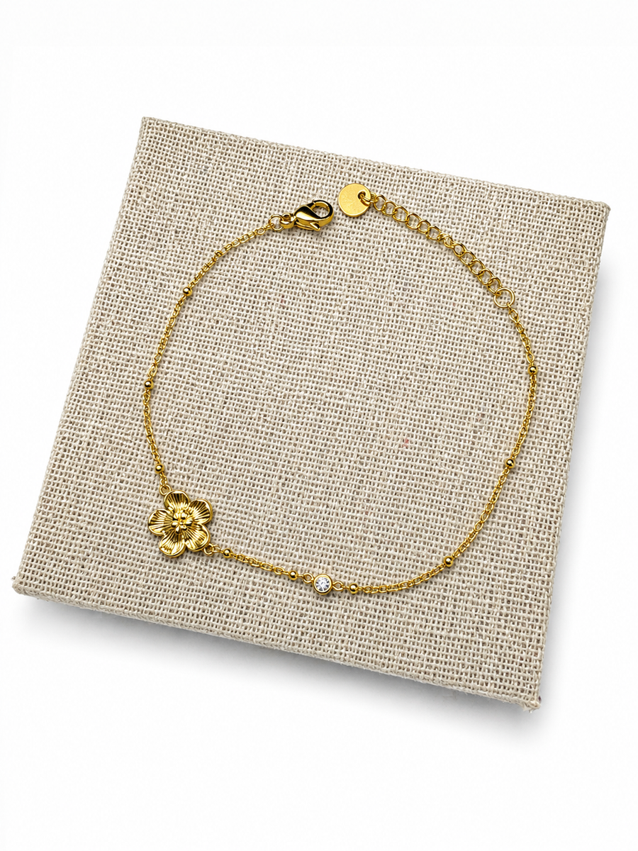 Bracelet fin fleur en acier inoxydable doré – bijou femme délicat et tendance