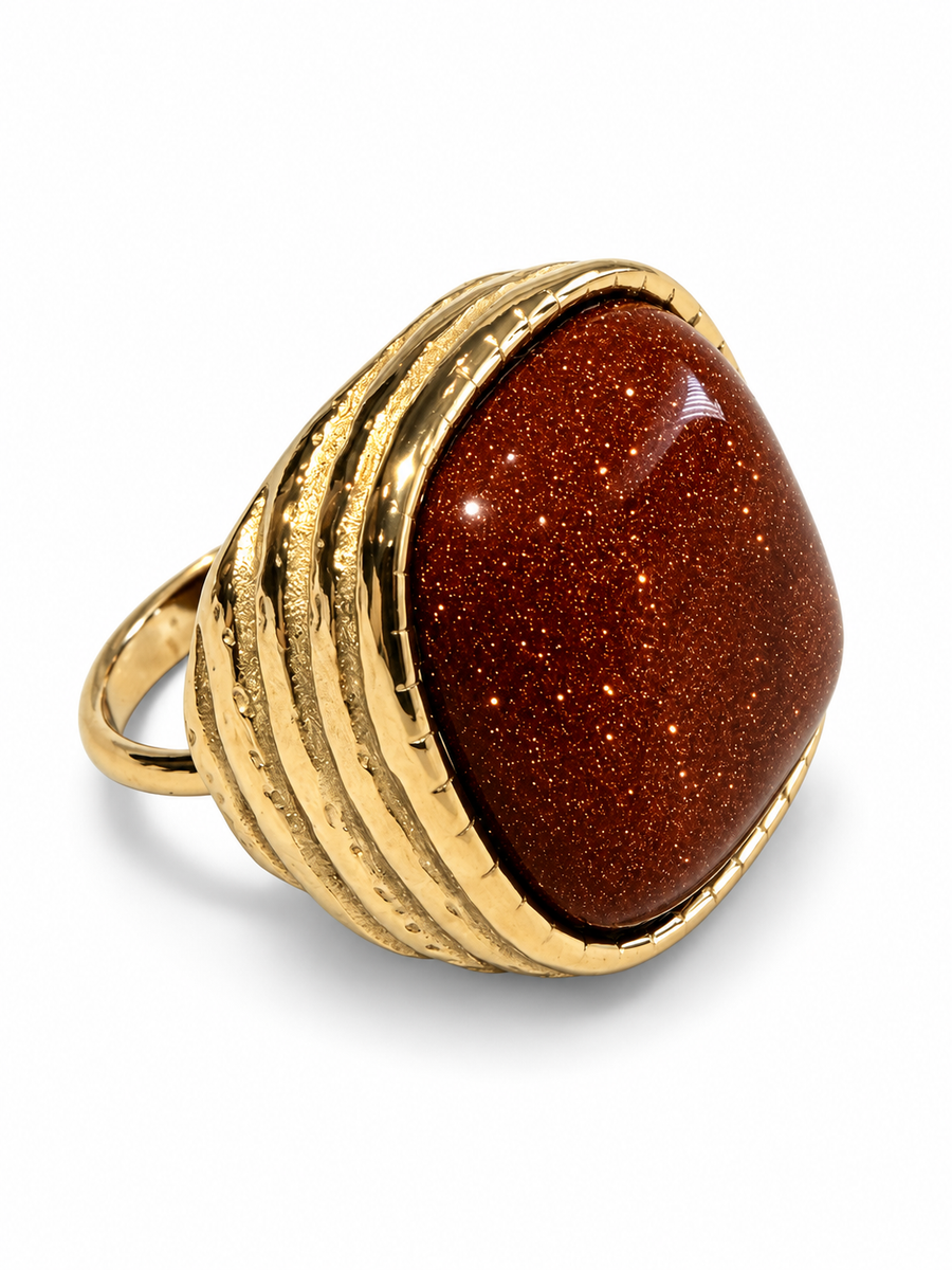 Bague avec pierre en acier inoxydable doré – 5 variantes, motif 2 cm