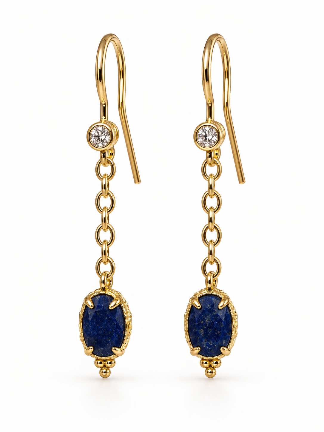 Boucles d’oreilles pendantes à chaînette et pendentif ovale rouge ou bleu – Acier inoxydable doré, 3,5 cm