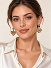 Boucles d’oreilles cœur marbré beige en acier inoxydable doré – 5 cm