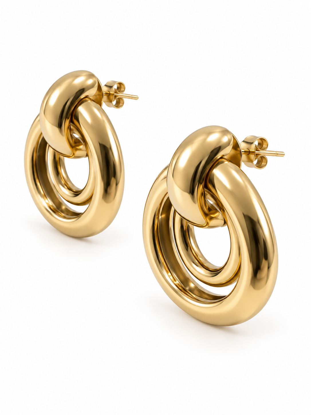 Boucles d’oreilles cercles concentriques en acier inoxydable doré – 2,5 cm